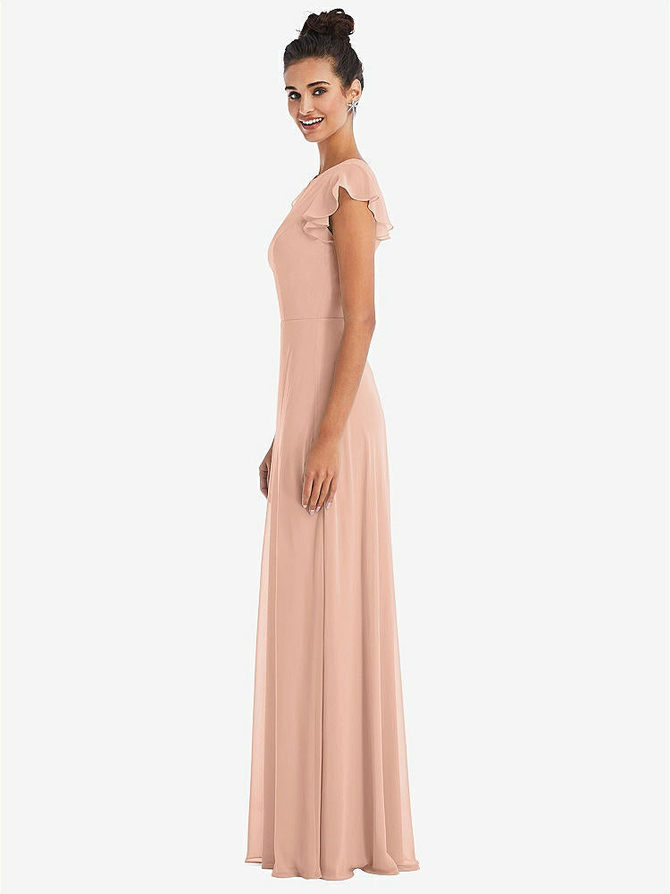 【STYLE: TH042】Flutter Sleeve V-Keyhole Chiffon Maxi Dress【COLOR: Pale Peach】