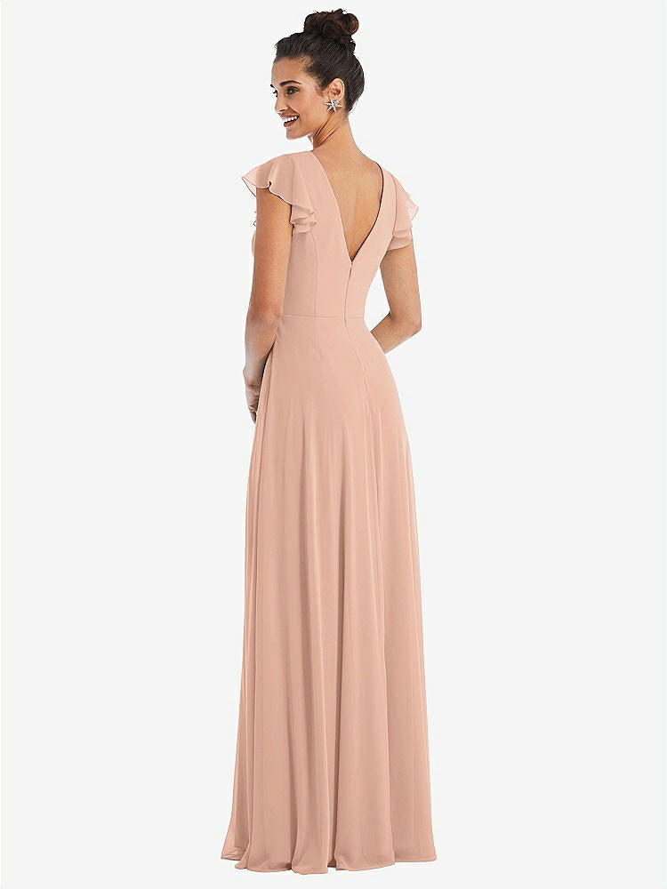 【STYLE: TH042】Flutter Sleeve V-Keyhole Chiffon Maxi Dress【COLOR: Pale Peach】