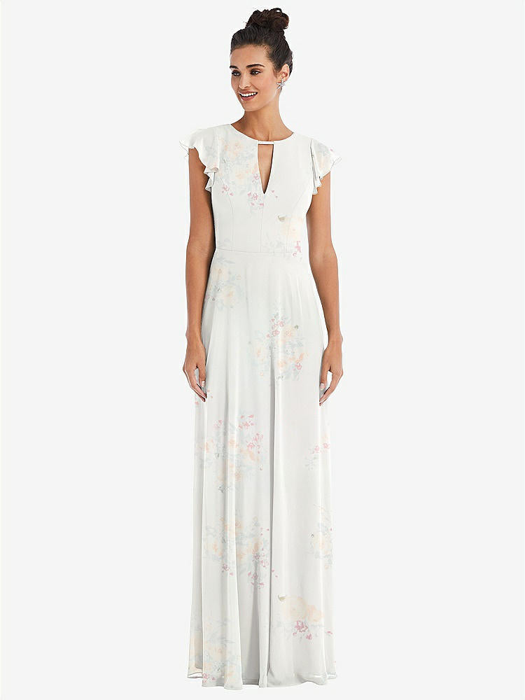 【STYLE: TH042】Flutter Sleeve V-Keyhole Chiffon Maxi Dress【COLOR: Spring Fling】