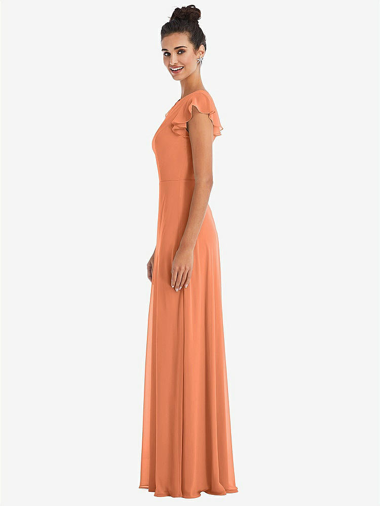【STYLE: TH042】Flutter Sleeve V-Keyhole Chiffon Maxi Dress【COLOR: Sweet Melon】