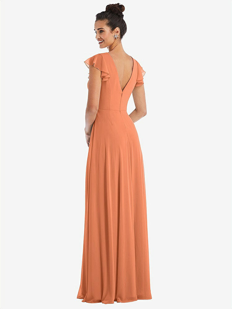 【STYLE: TH042】Flutter Sleeve V-Keyhole Chiffon Maxi Dress【COLOR: Sweet Melon】