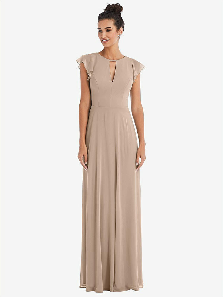 【STYLE: TH042】Flutter Sleeve V-Keyhole Chiffon Maxi Dress【COLOR: Topaz】