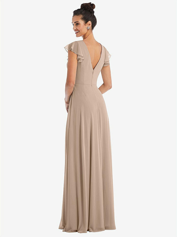 【STYLE: TH042】Flutter Sleeve V-Keyhole Chiffon Maxi Dress【COLOR: Topaz】