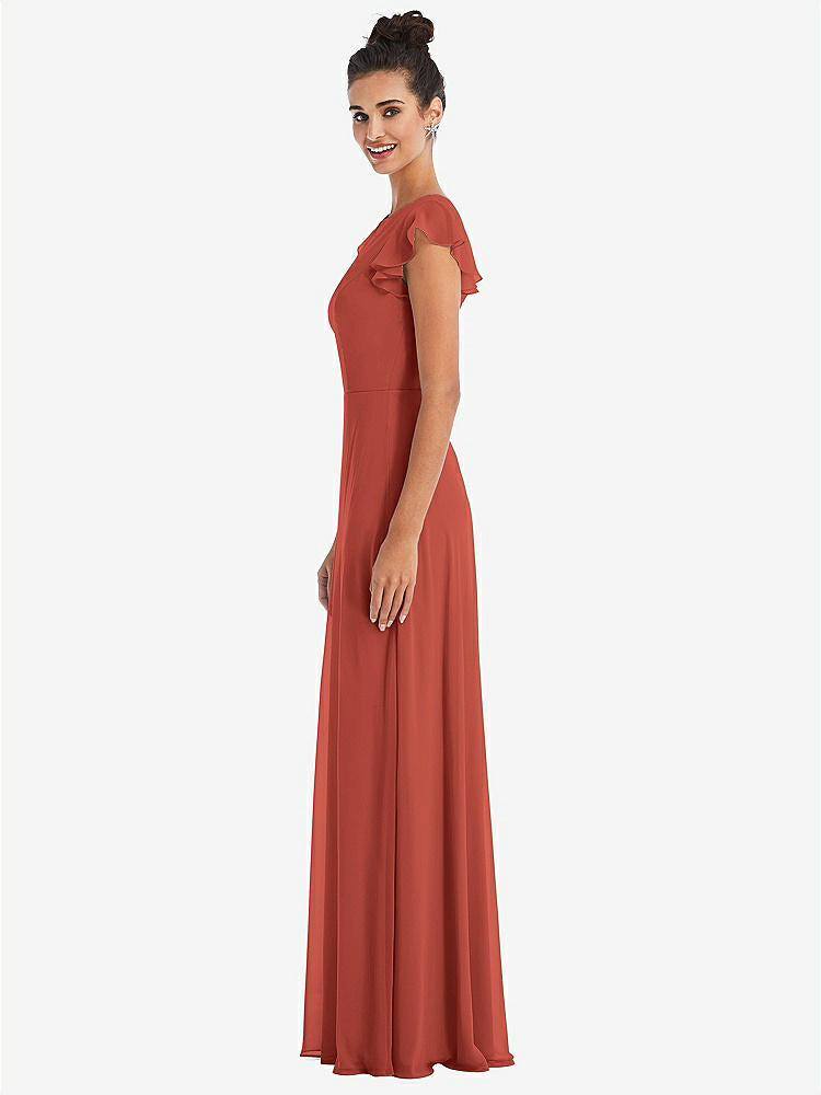 【STYLE: TH042】Flutter Sleeve V-Keyhole Chiffon Maxi Dress【COLOR: Amber Sunset】