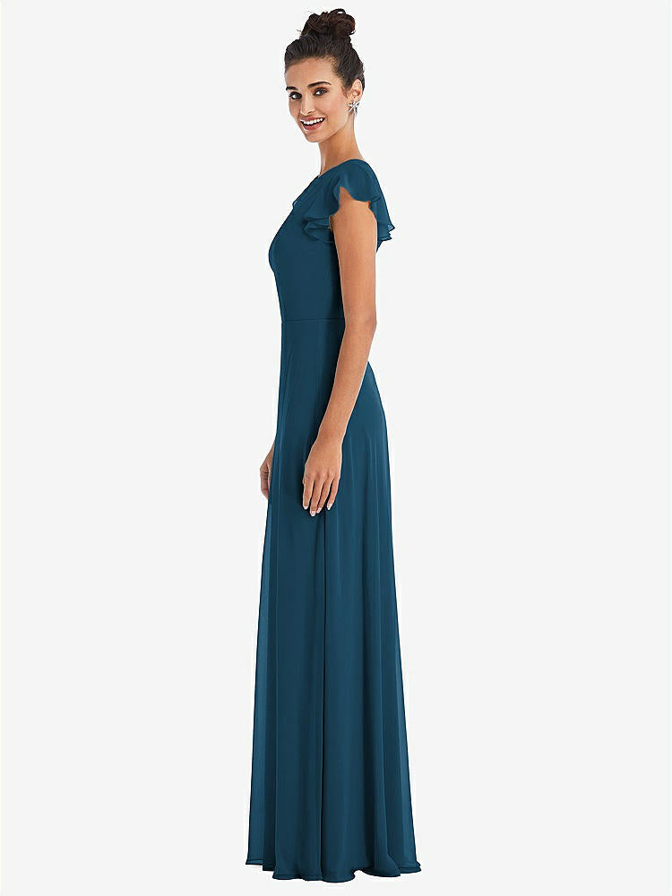 【STYLE: TH042】Flutter Sleeve V-Keyhole Chiffon Maxi Dress【COLOR: Atlantic Blue】