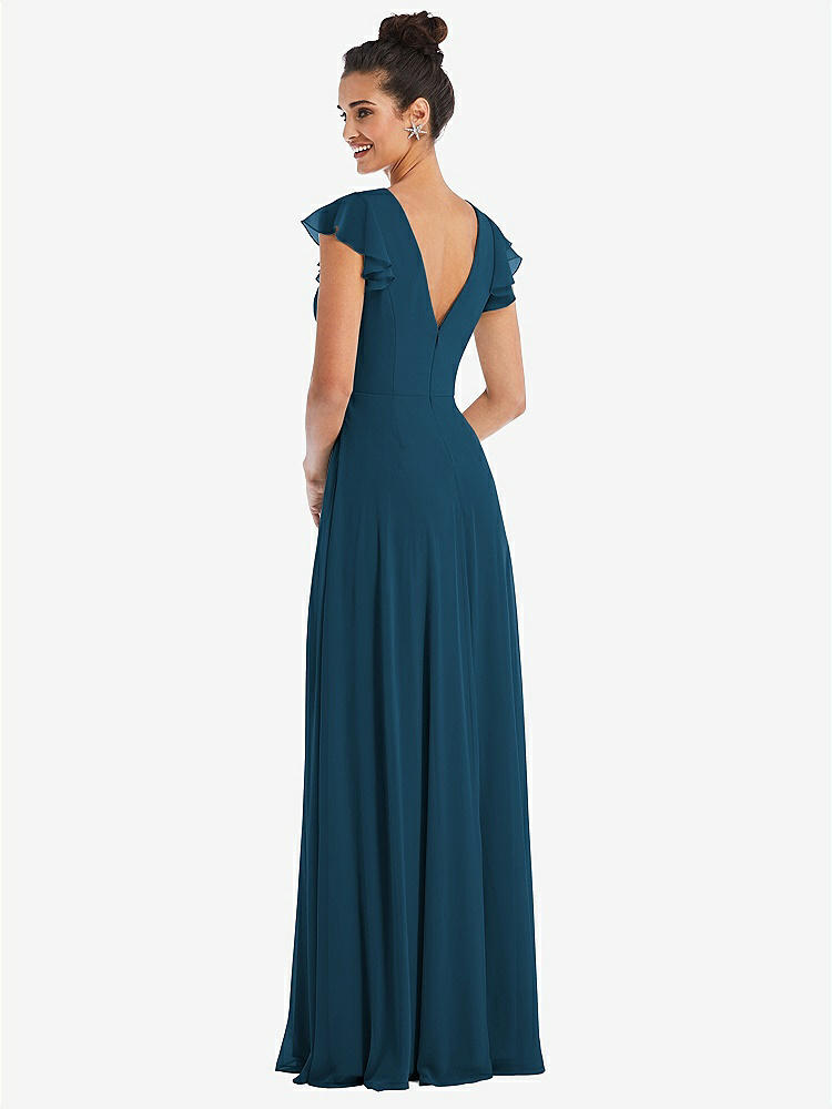 【STYLE: TH042】Flutter Sleeve V-Keyhole Chiffon Maxi Dress【COLOR: Atlantic Blue】