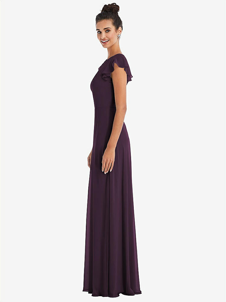 【NEW】【STYLE: TH042】フラッター スリーブ Vコール シフォン マキシ ドレス【COLOR: Aubergine】【SIZE: 00-30W】