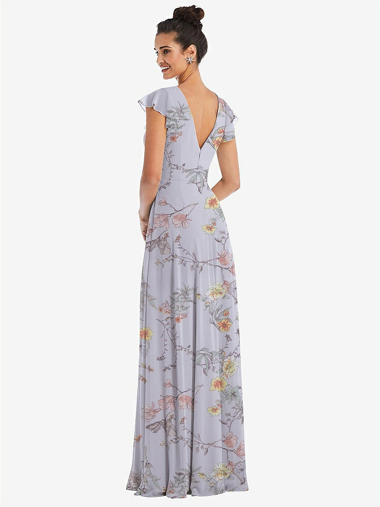 【STYLE: TH042】Flutter Sleeve V-Keyhole Chiffon Maxi Dress【COLOR: Butterfly Botanica Silver Dove】