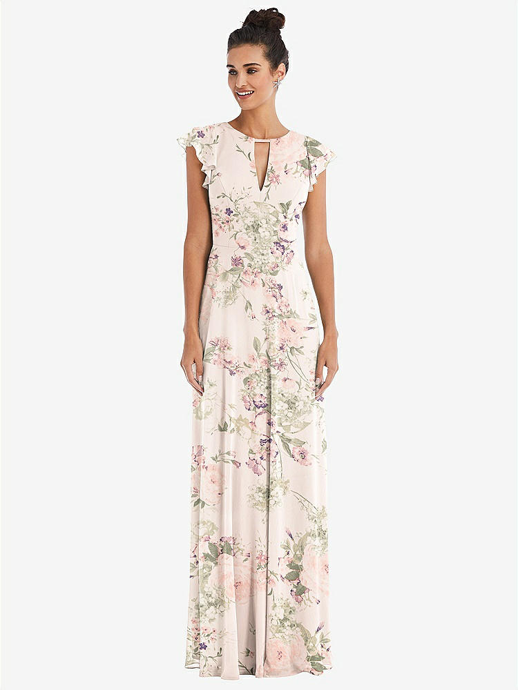 【NEW】【STYLE: TH042】フラッター スリーブ Vコール シフォン マキシ ドレス【COLOR: Blush Garden】【SIZE: 00-30W】