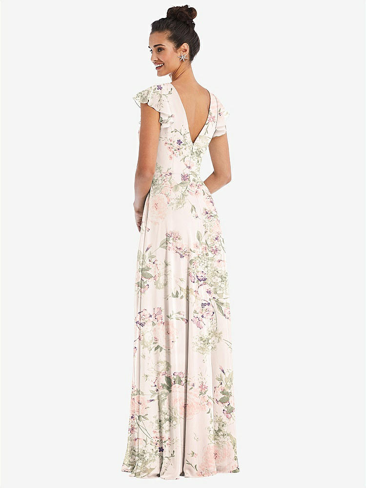 【NEW】【STYLE: TH042】フラッター スリーブ Vコール シフォン マキシ ドレス【COLOR: Blush Garden】【SIZE: 00-30W】