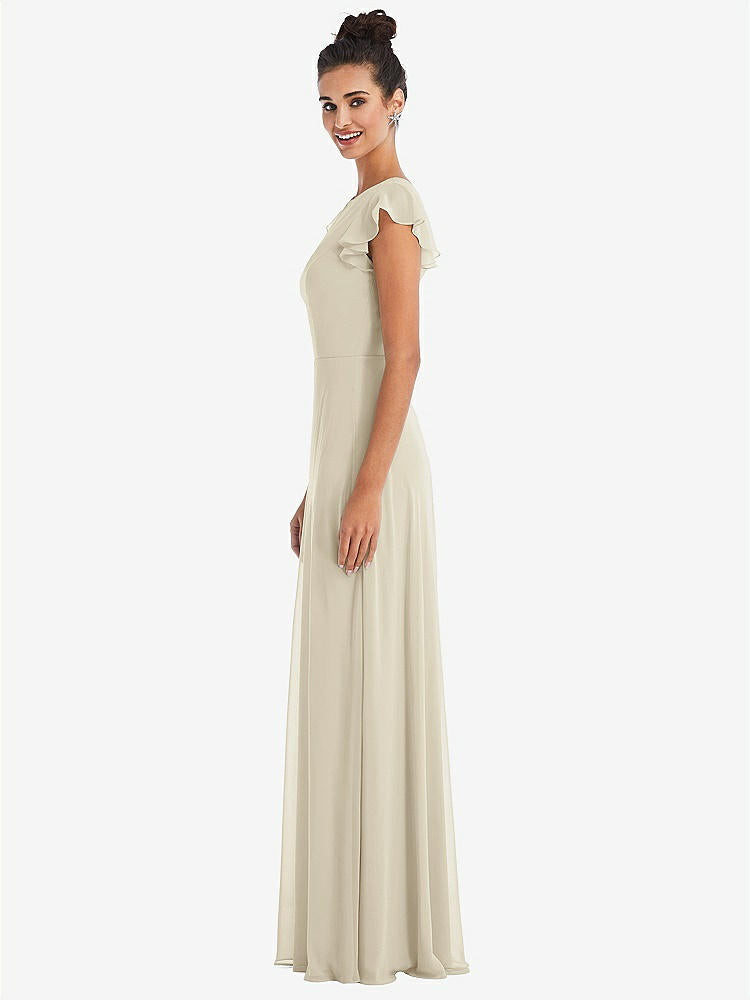 【STYLE: TH042】Flutter Sleeve V-Keyhole Chiffon Maxi Dress【COLOR: Champagne】