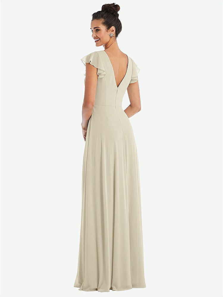 【STYLE: TH042】Flutter Sleeve V-Keyhole Chiffon Maxi Dress【COLOR: Champagne】