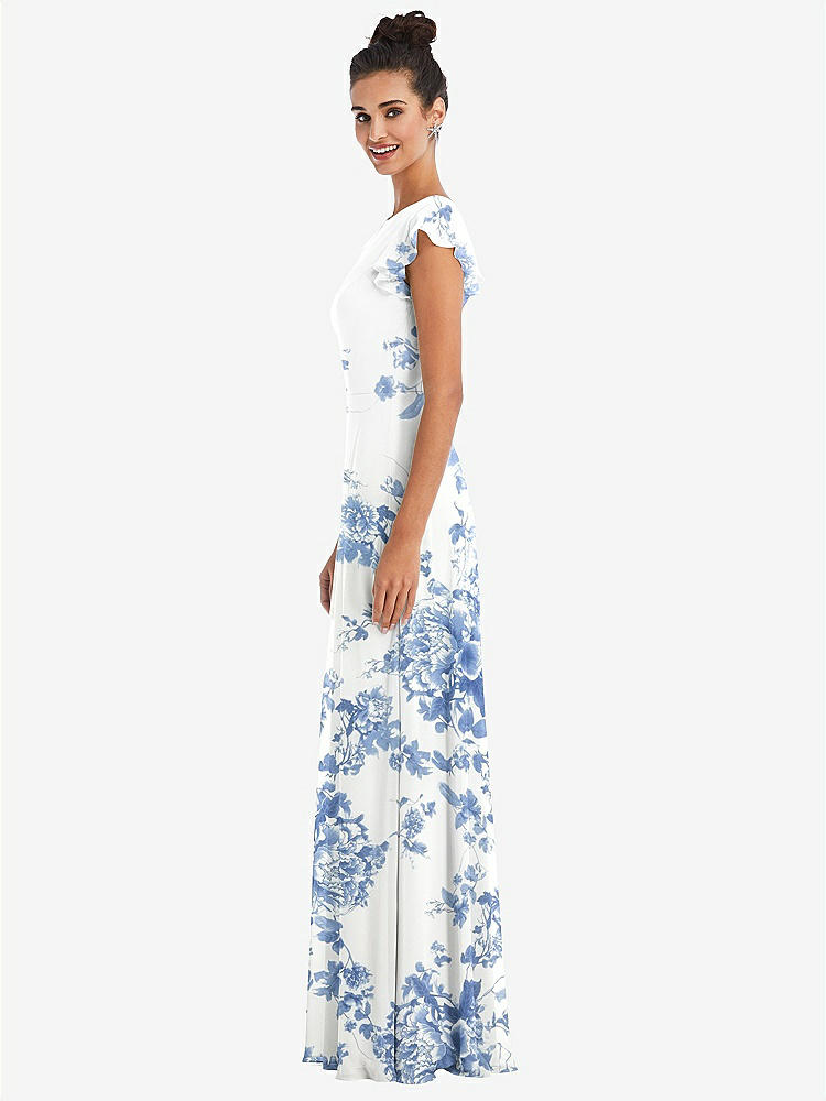 【NEW】【STYLE: TH042】フラッター スリーブ Vコール シフォン マキシ ドレス【COLOR: Cottage Rose Dusk Blue】【SIZE: 00-30W】