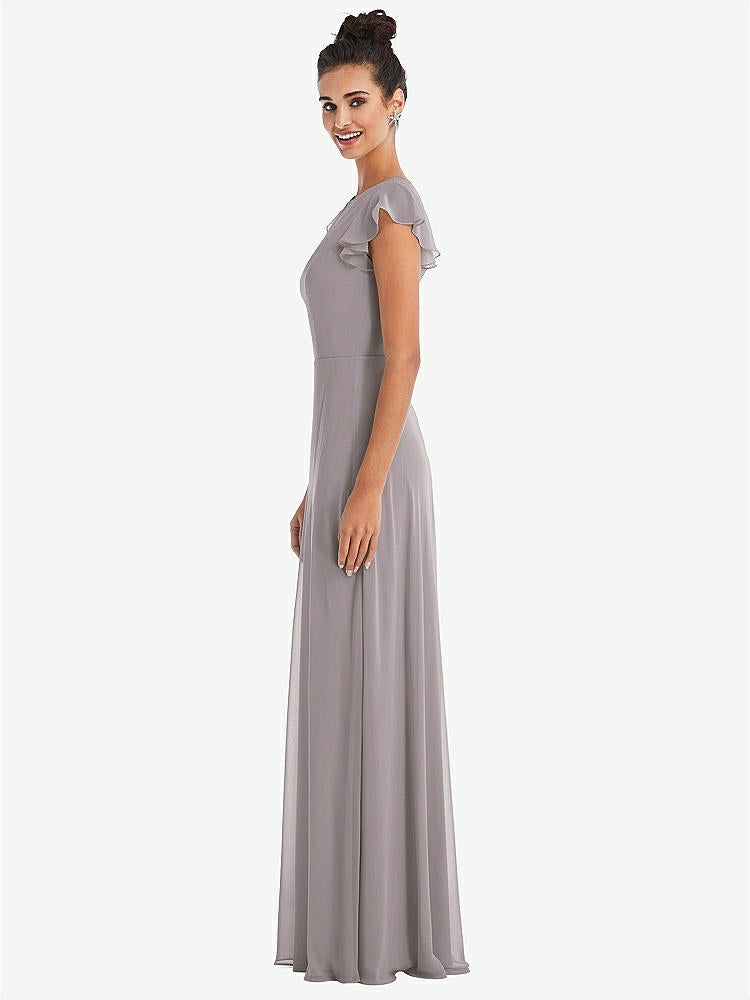 【STYLE: TH042】Flutter Sleeve V-Keyhole Chiffon Maxi Dress【COLOR: Cashmere Gray】