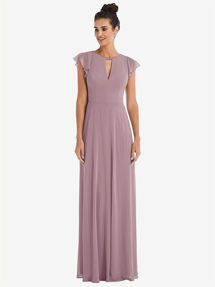 【STYLE: TH042】Flutter Sleeve V-Keyhole Chiffon Maxi Dress【COLOR: Dusty Rose】