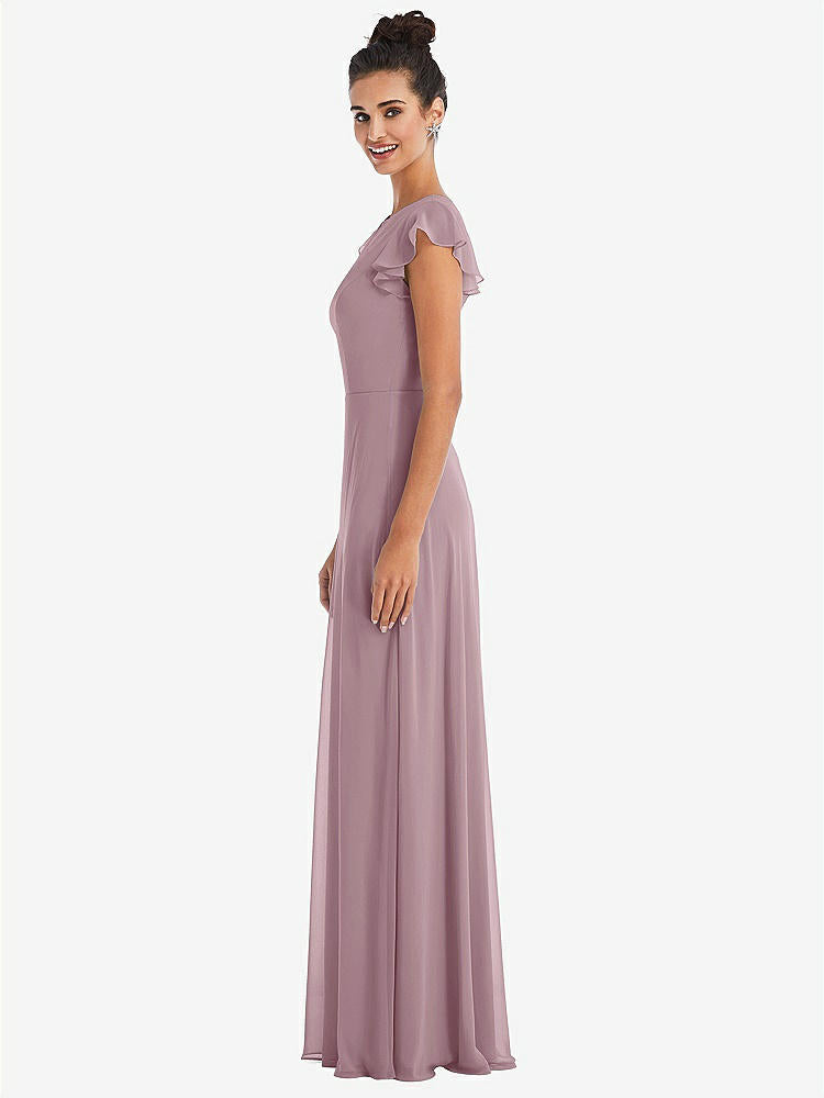 【STYLE: TH042】Flutter Sleeve V-Keyhole Chiffon Maxi Dress【COLOR: Dusty Rose】