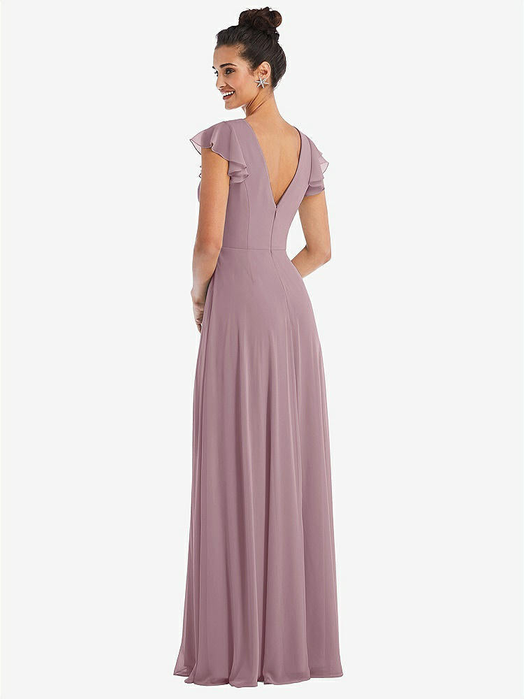 【STYLE: TH042】Flutter Sleeve V-Keyhole Chiffon Maxi Dress【COLOR: Dusty Rose】