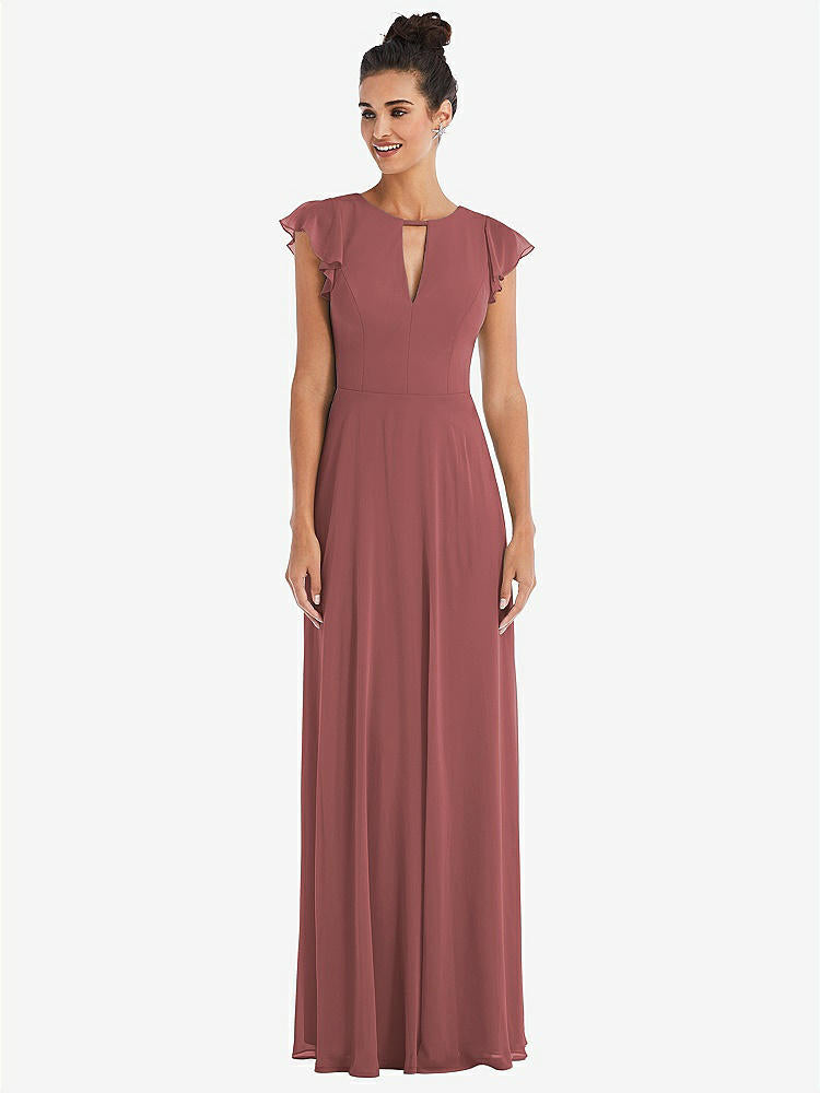 【STYLE: TH042】Flutter Sleeve V-Keyhole Chiffon Maxi Dress【COLOR: English Rose】