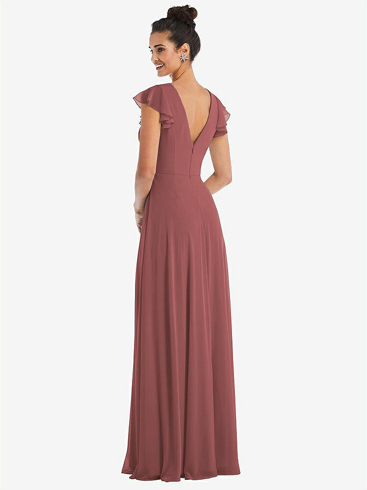 【STYLE: TH042】Flutter Sleeve V-Keyhole Chiffon Maxi Dress【COLOR: English Rose】