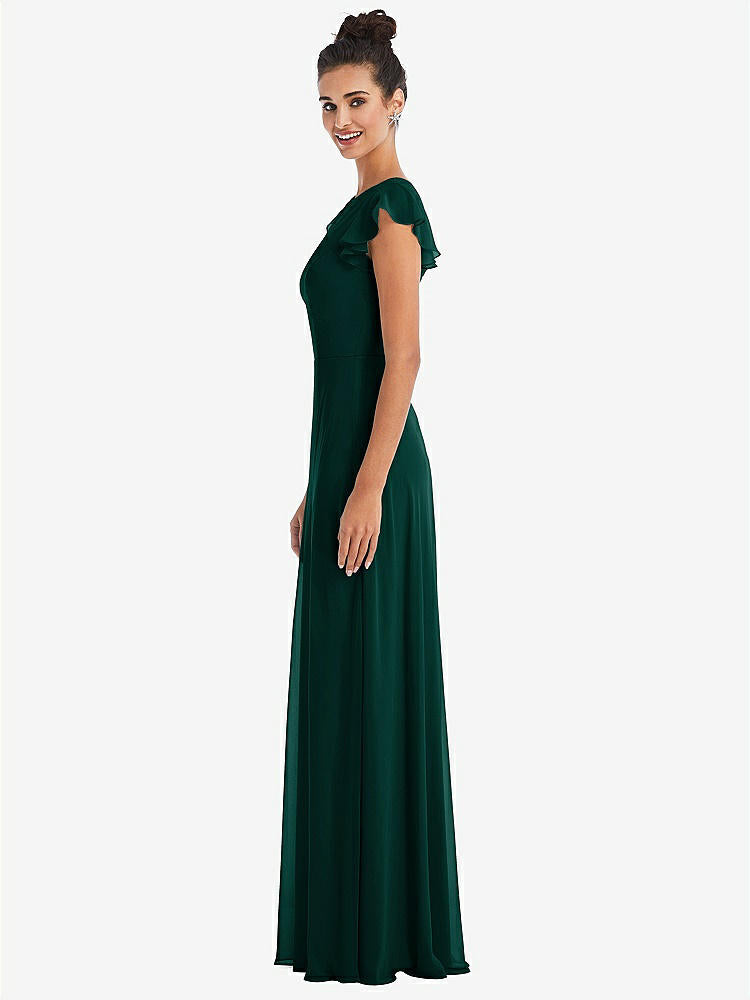 【STYLE: TH042】Flutter Sleeve V-Keyhole Chiffon Maxi Dress【COLOR: Evergreen】