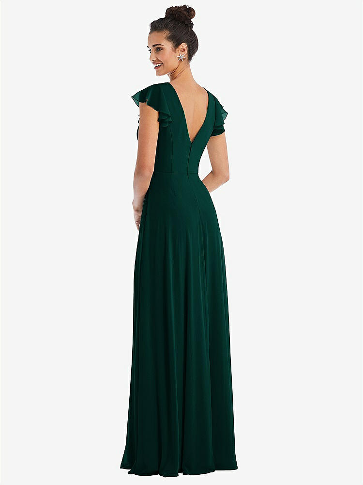 【STYLE: TH042】Flutter Sleeve V-Keyhole Chiffon Maxi Dress【COLOR: Evergreen】