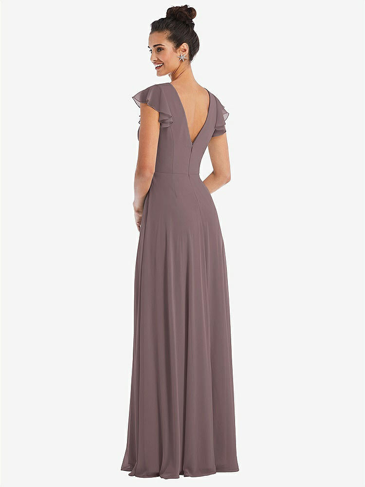 【STYLE: TH042】Flutter Sleeve V-Keyhole Chiffon Maxi Dress【COLOR: French Truffle】
