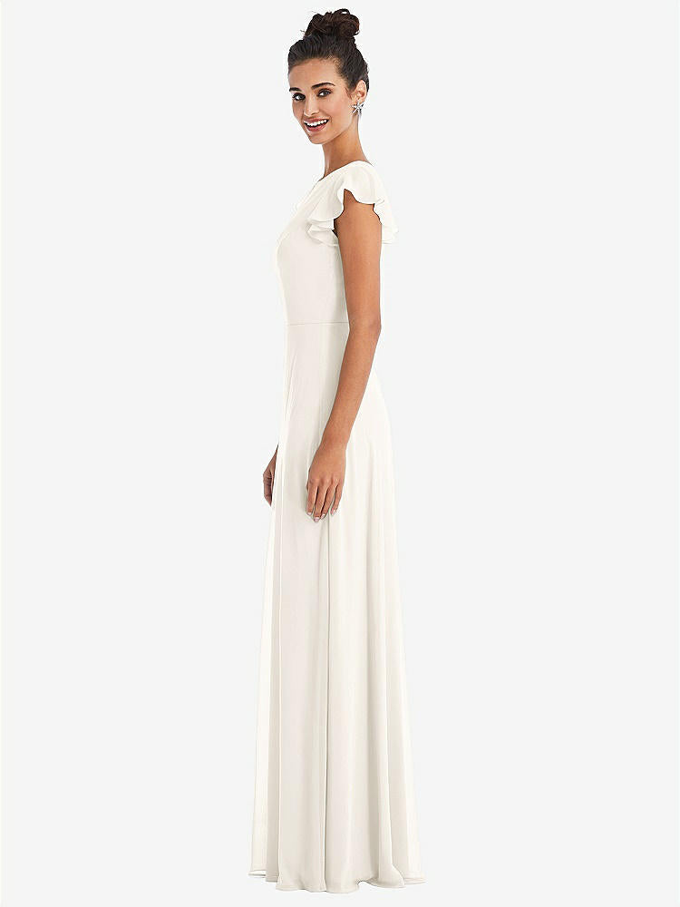 【NEW】【STYLE: TH042】フラッター スリーブ Vコール シフォン マキシ ドレス【COLOR: Ivory】【SIZE: 00-30W】