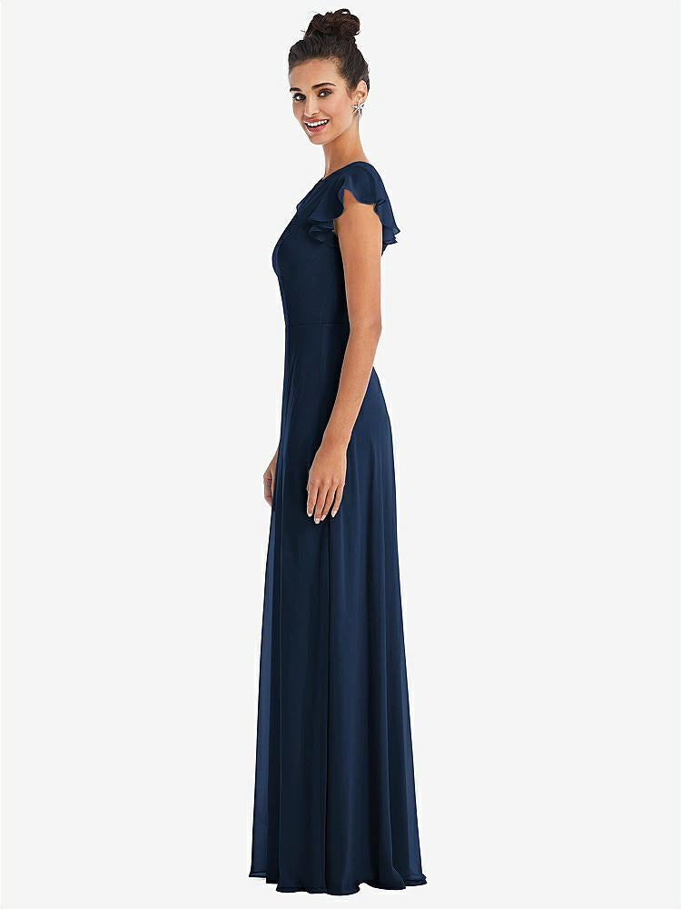 【NEW】【STYLE: TH042】フラッター スリーブ Vコール シフォン マキシ ドレス【COLOR: Midnight Navy】【SIZE: 00-30W】