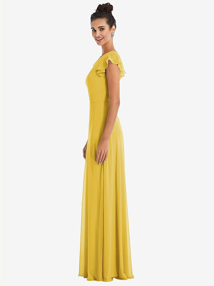 【NEW】【STYLE: TH042】フラッター スリーブ Vコール シフォン マキシ ドレス【COLOR: Marigold】【SIZE: 00-30W】
