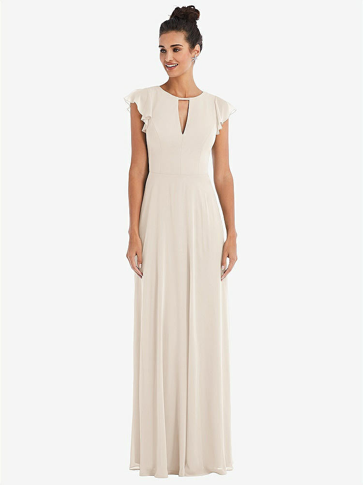 【STYLE: TH042】Flutter Sleeve V-Keyhole Chiffon Maxi Dress【COLOR: Oat】