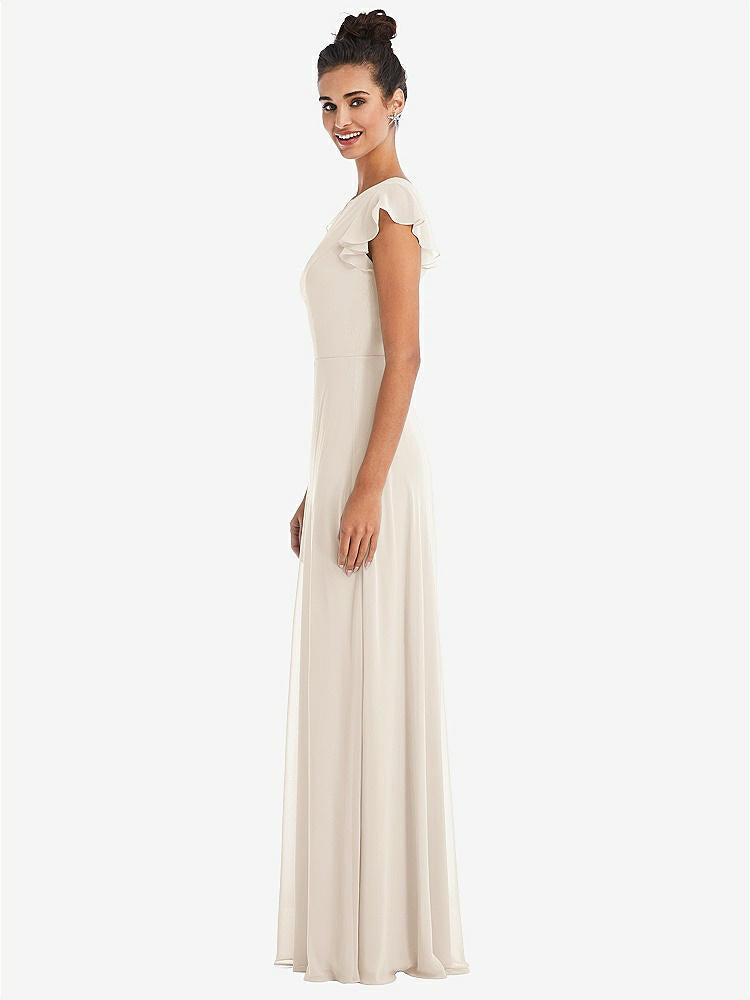 【STYLE: TH042】Flutter Sleeve V-Keyhole Chiffon Maxi Dress【COLOR: Oat】