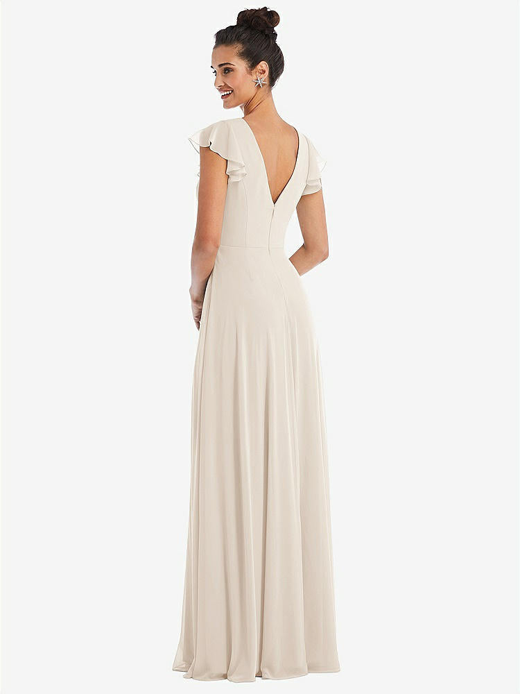 【STYLE: TH042】Flutter Sleeve V-Keyhole Chiffon Maxi Dress【COLOR: Oat】