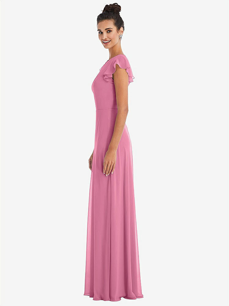【NEW】【STYLE: TH042】フラッター スリーブ Vコール シフォン マキシ ドレス【COLOR: Orchid Pink】【SIZE: 00-30W】