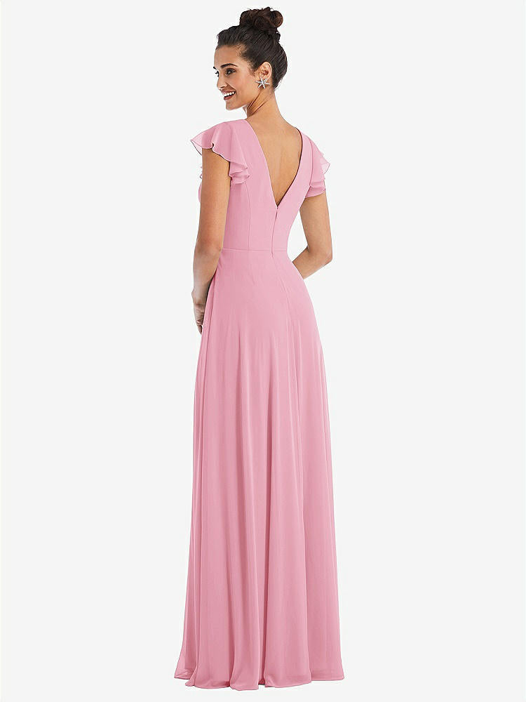 【STYLE: TH042】Flutter Sleeve V-Keyhole Chiffon Maxi Dress【COLOR: Peony Pink】