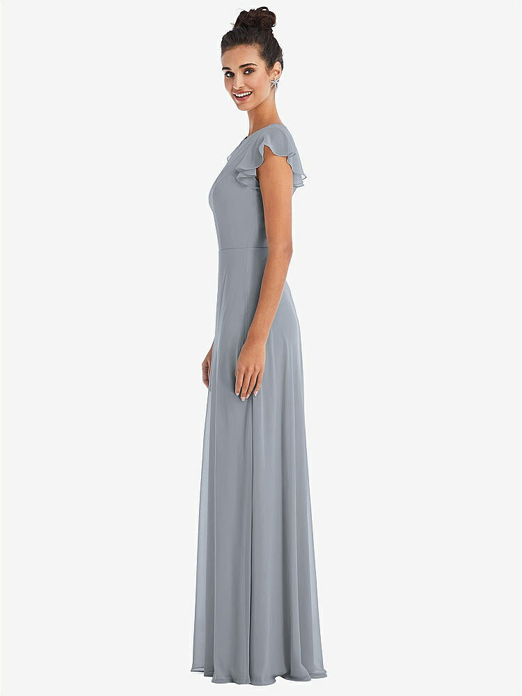 【NEW】【STYLE: TH042】フラッター スリーブ Vコール シフォン マキシ ドレス【COLOR: Platinum】【SIZE: 00-30W】