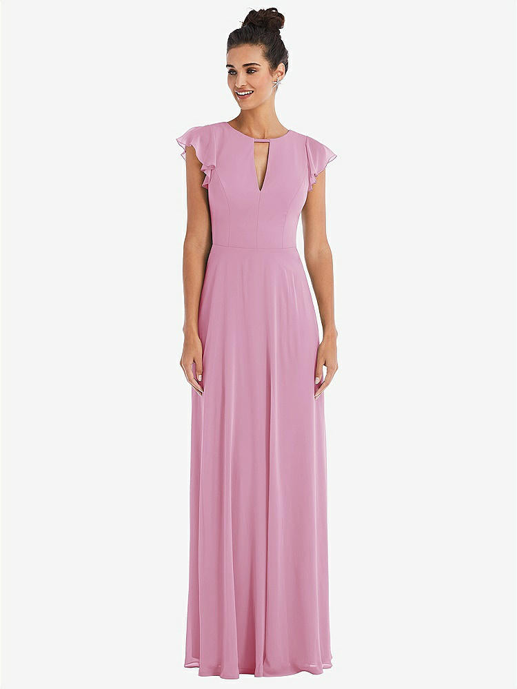 【STYLE: TH042】Flutter Sleeve V-Keyhole Chiffon Maxi Dress【COLOR: Powder Pink】