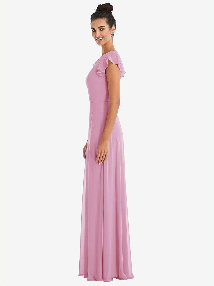 【STYLE: TH042】Flutter Sleeve V-Keyhole Chiffon Maxi Dress【COLOR: Powder Pink】
