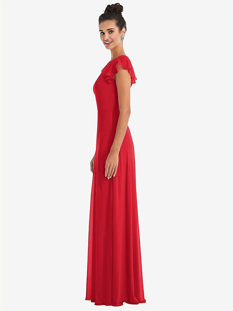 【STYLE: TH042】Flutter Sleeve V-Keyhole Chiffon Maxi Dress【COLOR: Parisian Red】