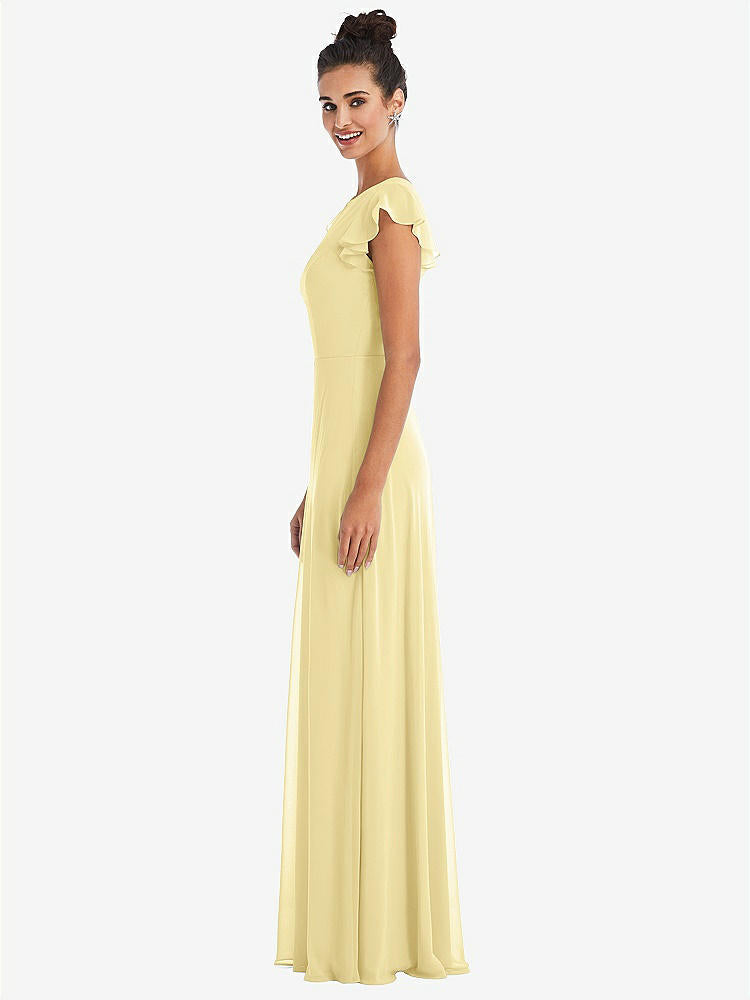 【NEW】【STYLE: TH042】フラッター スリーブ Vコール シフォン マキシ ドレス【COLOR: Pale Yellow】【SIZE: 00-30W】