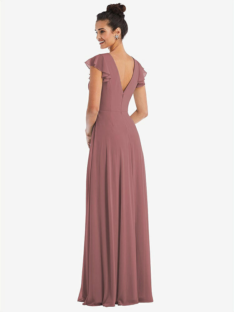 【STYLE: TH042】Flutter Sleeve V-Keyhole Chiffon Maxi Dress【COLOR: Rosewood】