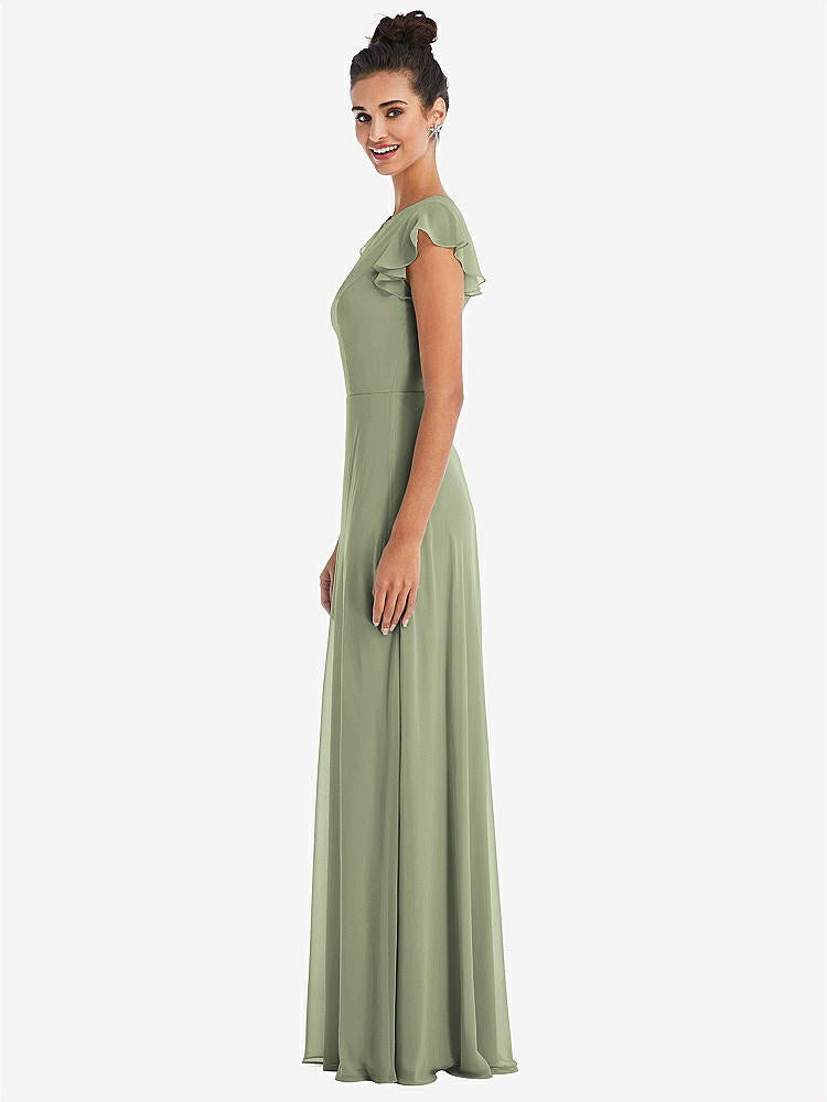 【STYLE: TH042】Flutter Sleeve V-Keyhole Chiffon Maxi Dress【COLOR: Sage】