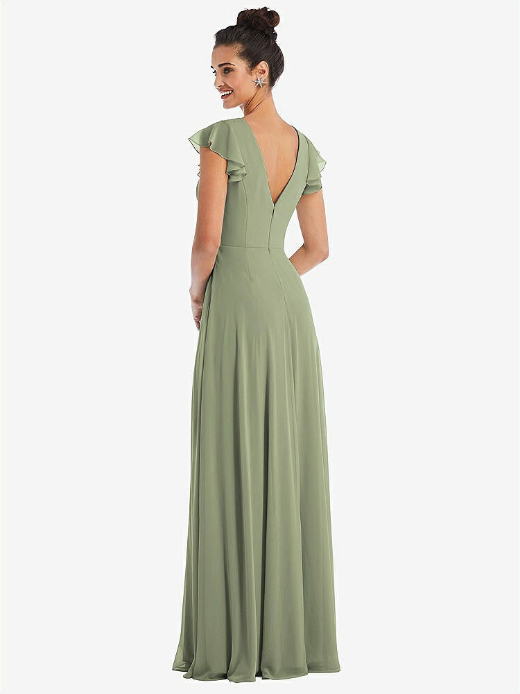 【STYLE: TH042】Flutter Sleeve V-Keyhole Chiffon Maxi Dress【COLOR: Sage】