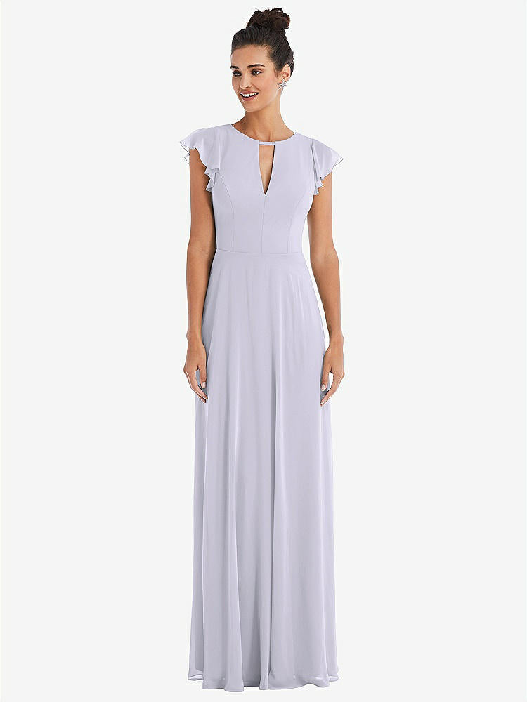 【STYLE: TH042】Flutter Sleeve V-Keyhole Chiffon Maxi Dress【COLOR: Silver Dove】