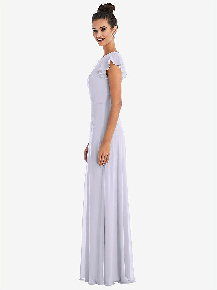 【STYLE: TH042】Flutter Sleeve V-Keyhole Chiffon Maxi Dress【COLOR: Silver Dove】