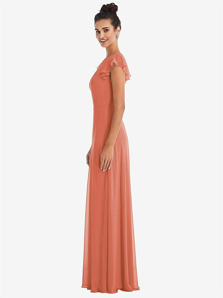 【STYLE: TH042】Flutter Sleeve V-Keyhole Chiffon Maxi Dress【COLOR: Terracotta Copper】