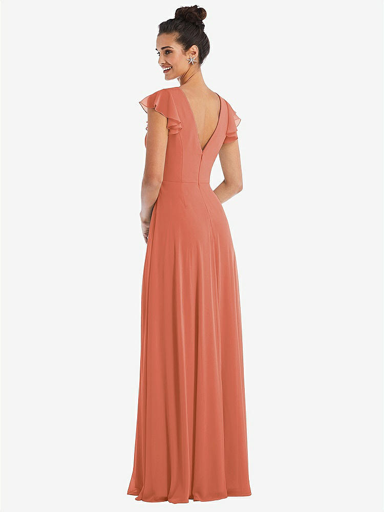 【STYLE: TH042】Flutter Sleeve V-Keyhole Chiffon Maxi Dress【COLOR: Terracotta Copper】