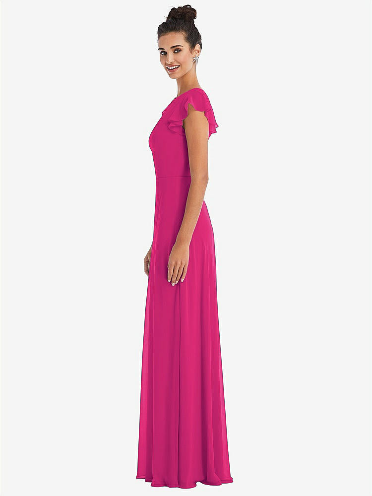 【STYLE: TH042】Flutter Sleeve V-Keyhole Chiffon Maxi Dress【COLOR: Think Pink】