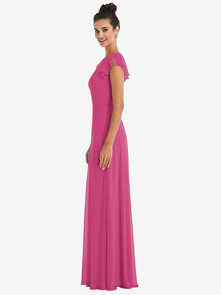 【STYLE: TH042】Flutter Sleeve V-Keyhole Chiffon Maxi Dress【COLOR: Tea Rose】