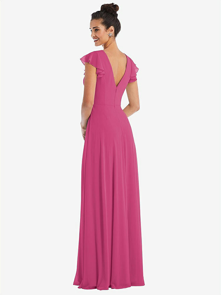 【STYLE: TH042】Flutter Sleeve V-Keyhole Chiffon Maxi Dress【COLOR: Tea Rose】