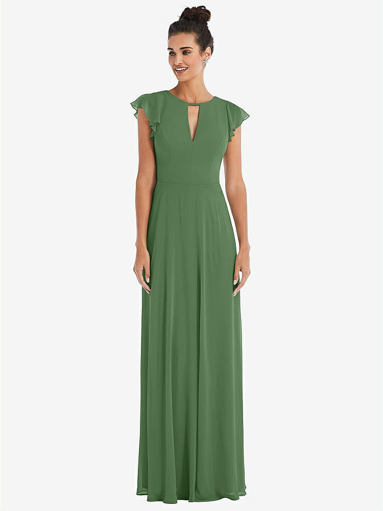 【STYLE: TH042】Flutter Sleeve V-Keyhole Chiffon Maxi Dress【COLOR: Vineyard Green】